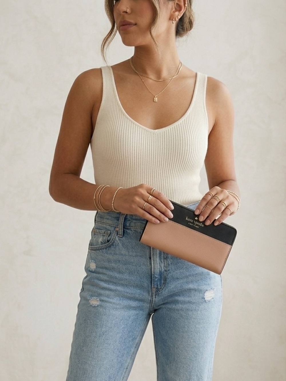 Kate Spade Tan Saffiano Leather Slim Bifold Wallet toasted hazelnut